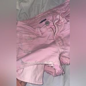 pink ripped jean shorts